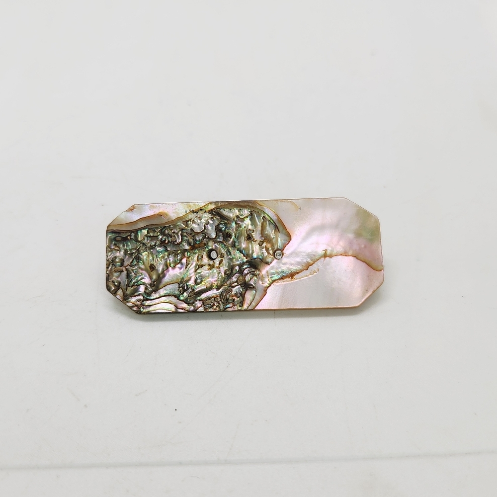 Antique Abalone Shell Brooch C Clasp Victorian Era Iridescent Natural Pin Vtg